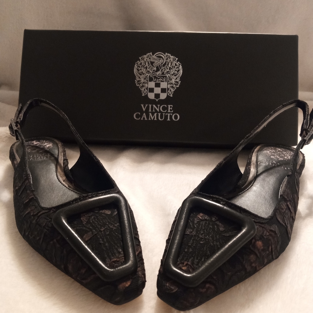 Vince Camuto Black Textured Slingback Flats Size 5.5 New In Box